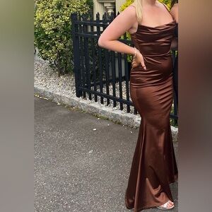 Elegant Brown Satin Dress - Windsor